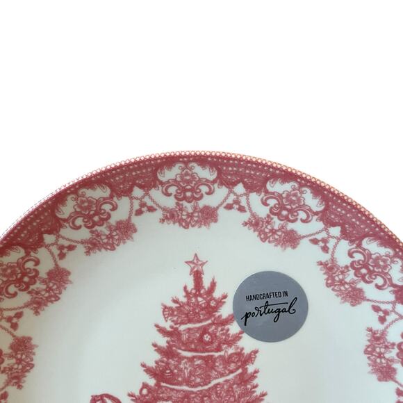 MATCERAMICA Portugal Red Christmas Tree Ceramic Dinner Plates 10.5in Set of 4 - Picture 3 of 10
